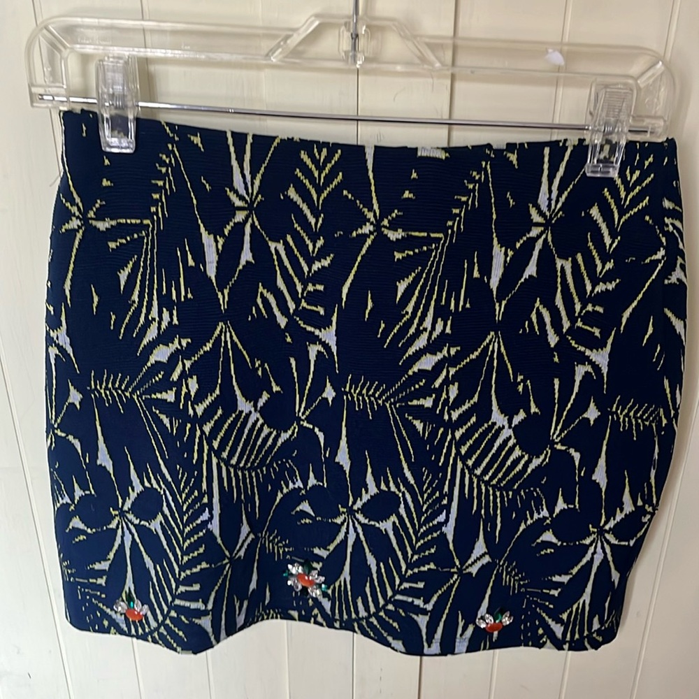 Zara jacquard navy floral/tropical mini skirt
